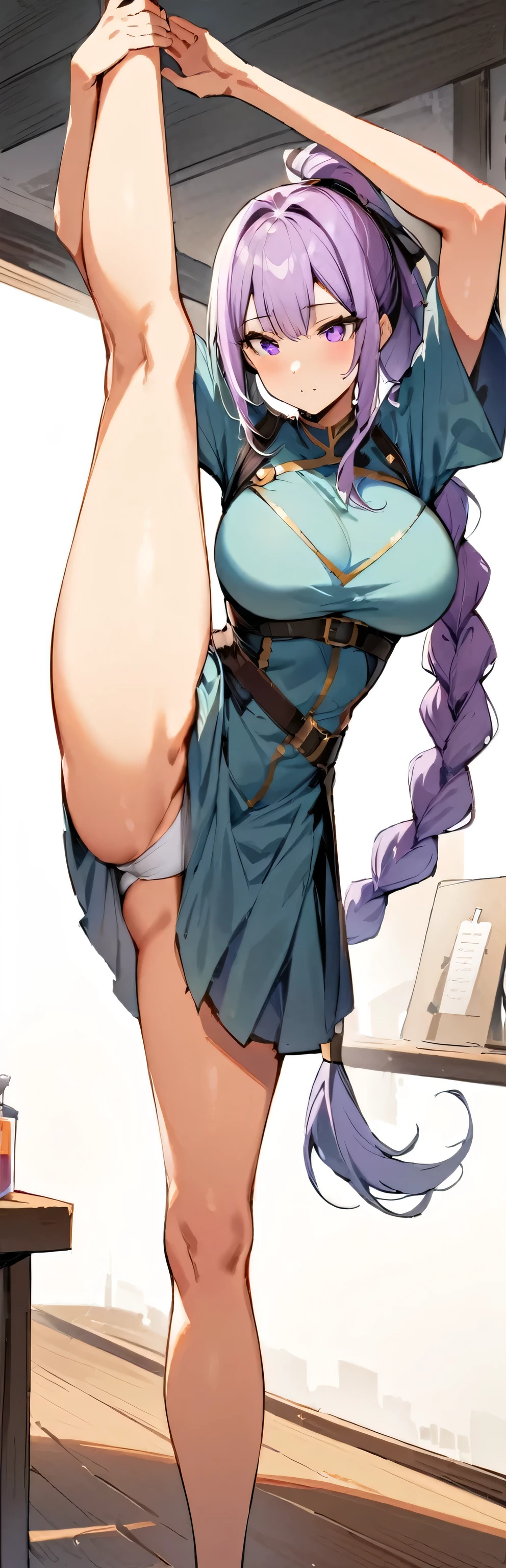 (masterpiece, highest quality:1.2), One girl, alone,Are standing_Split,
Inji,alone,purple_hair,purple_eye,very_length_hair,gray_hair,Braiding_ponytail,big_chest,Slope_hair,
