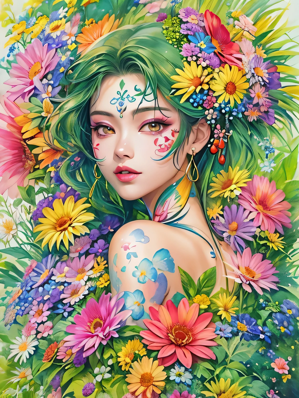 TAO Style、(((stylish fashion))), 8K Quality、Intense watercolor, Detailed watercolor art, Watercolor splash, Surreal, avant-garde pop art, Beautiful and expressive paintings, Beautiful artwork illustration, Very colorful tones, wonderful, Cool beauty, highest quality、Official Art, Vector art, Stylish design, (((The most beautiful girl))), (((highest quality))), HDR, ((detailed)), (((Doodle Art)), ((masterpiece)), ((Super detailed)), (((Colorful flowers))),(((Stylish))),