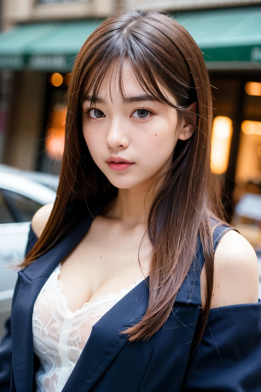 ((highest quality)), ((Tabletop)), (detailed), Perfect Face、-yeld gicamisole、The lender's organization is very short、he is short、Laughter、city(Tokyo cityscape)