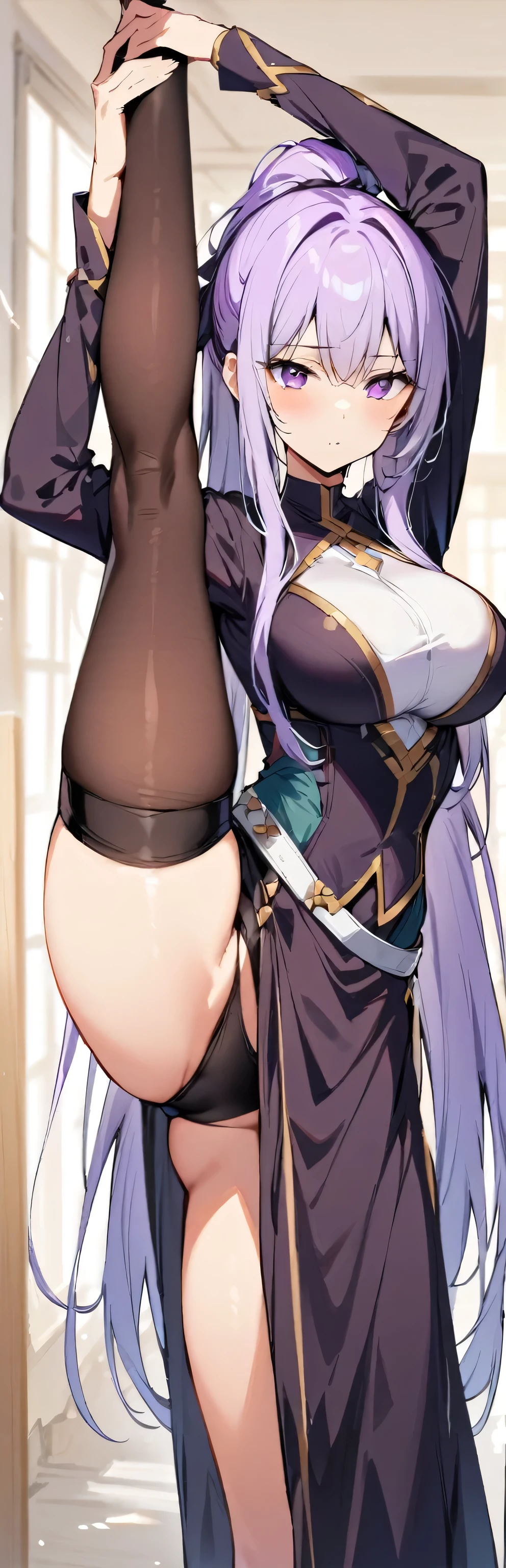 (masterpiece, highest quality:1.2), One girl, alone,Are standing_Split,
Inji,alone,purple_hair,purple_eye,very_length_hair,gray_hair,Braiding_ponytail,big_chest,Slope_hair,