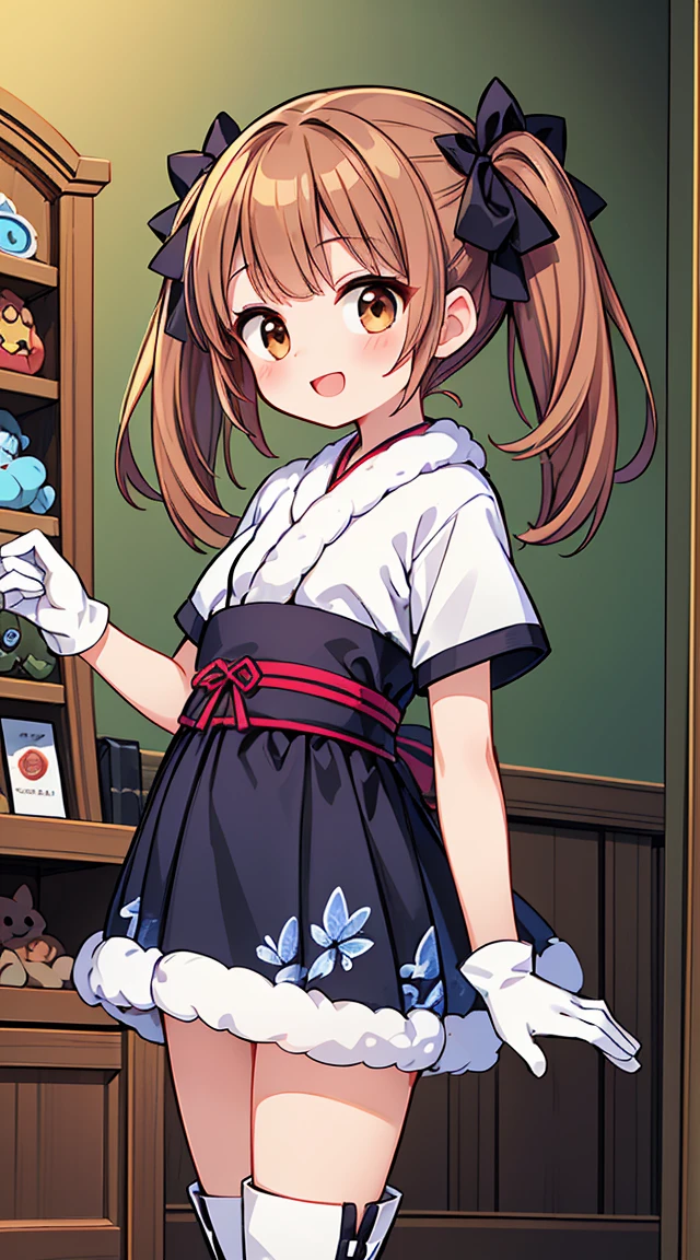 (masterpiece, highest quality, highest quality, Official Art, beautifully、aesthetic:1.2),Super detailed,Intricate details,Great illustrations,Award-winning art,Atmospheric,
break, Beautiful girl(cute:1.5),(a bit:0. 5),(cute:2.0),(change:2.0),(7-year-old girl),(alone:1.65),break, (Flat Chest:1.2,), Clear Skin, Shining Beautiful Skin, shy, Beautiful girl,Huge breasts(Hair Ribbon, Auburn Hair, Twin tails:1.2), (Brown eyes, Long eyelashes, double eyelid: 1.2), break, Star O \(symbol\, (gloves, white gloves 1.3), (bug, one piece,Polka dot pattern:1.3), Looking at the audience,(Knee-high boots:1.2),Shiny skin,Clear Skin, Shining Beautiful Skin,(highest qualityの顔),(highest qualityの目), (smile:0.5), Beautiful Skin, Beautiful Skin, (highest qualityの顔), (highest qualityの斜めアイエイド服, gloves, Open your mouth, Short sleeve, smile, white gloves
break, A girl in a fur kimono visits a shrine that houses a dragon statue,, it's snowing, People in the background々are swarming,(close your eyes, Praying with hands together:1.35),
(Toy store background, Lots of stuffed toys,Cuckoo Clock:1.2),
break,Wakame seaweed,Wakame seaweed,Wakame seaweed,(Cowboy Shot:1.4),
break,(Blurred Background:1.3),(Absurd, High resolution, Super Detail Art),Cel Shading,Clear Color, Optical Effects, beautiful photo, Bright glow, Mysterious atmosphere,(Close-up of a girl:1.1), Mysterious light particle effect,Manga influence, Beautiful line drawing,