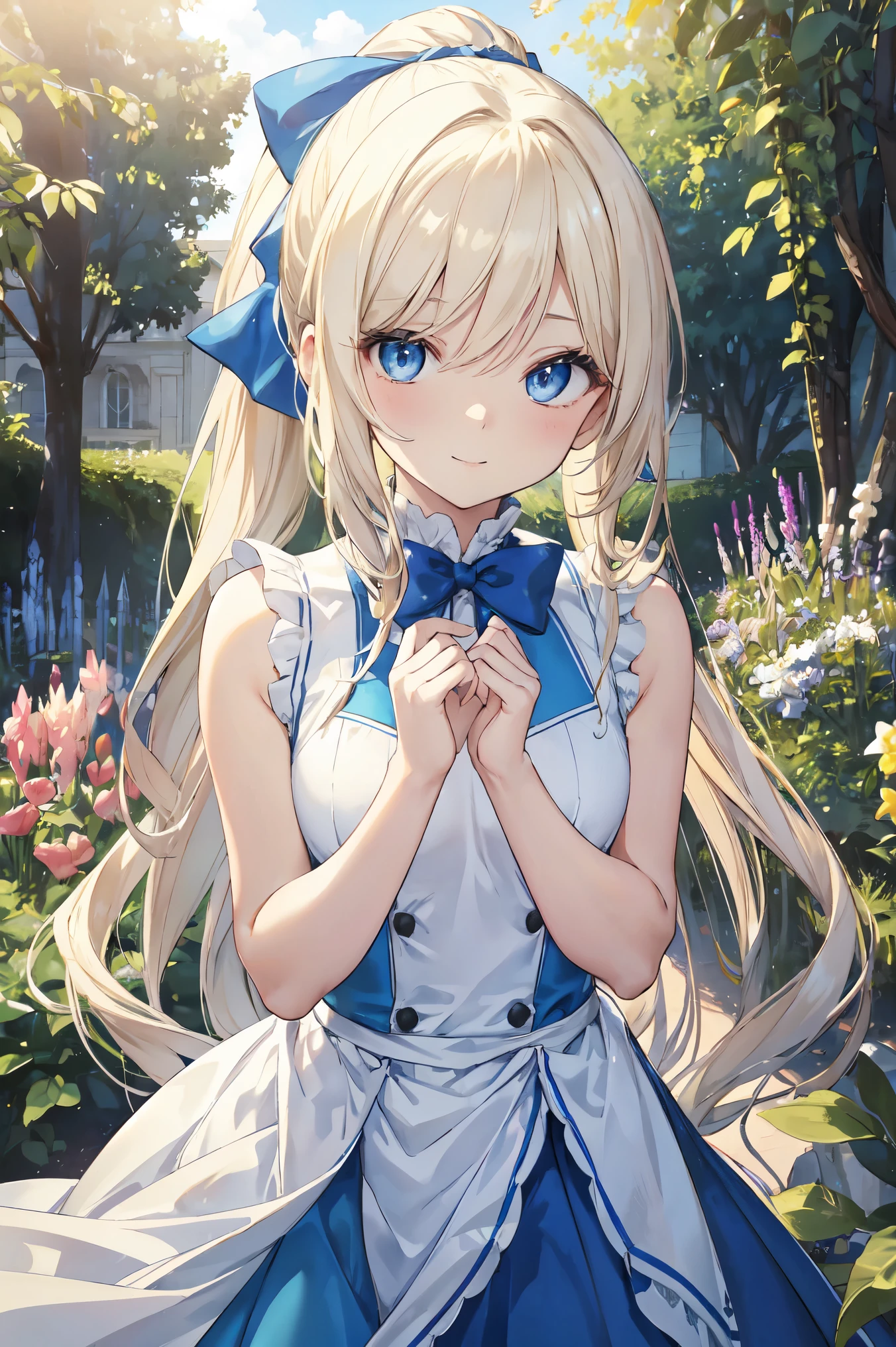 Anime girl in a blue dress with a bow and a blue dress - SeaArt AI