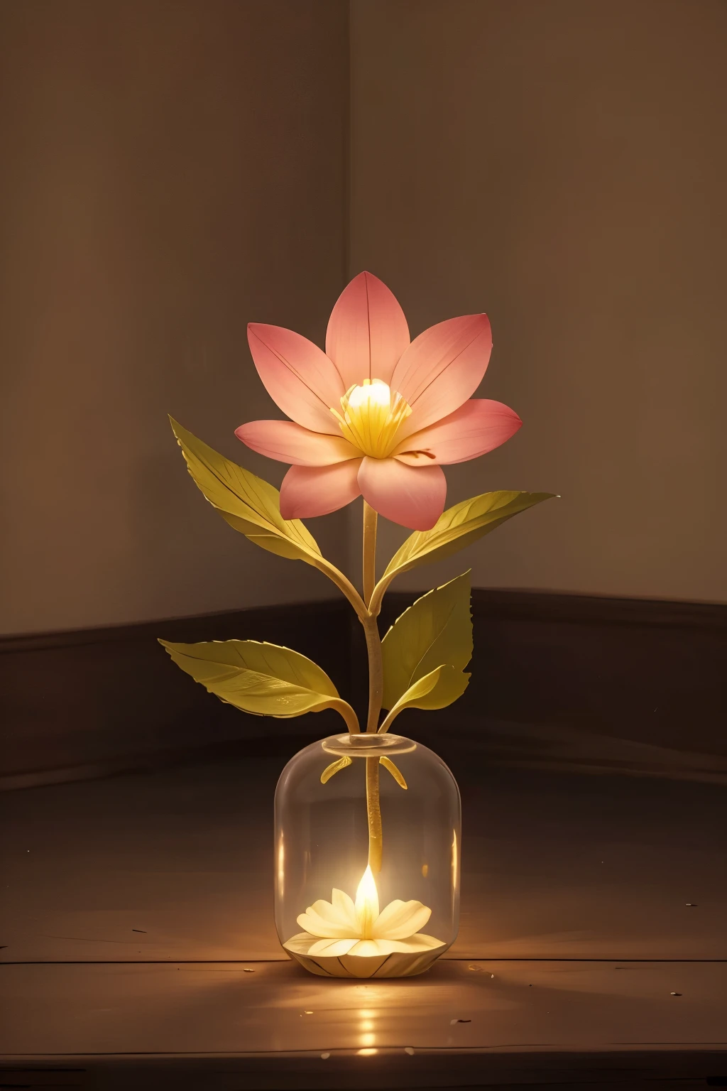 A dying flower with a light of hope in the rain