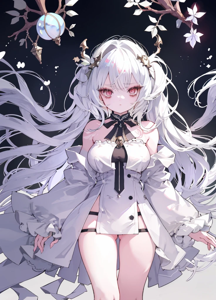 1girll, solo, Red Eyes,white haired god,Long grey hair,head gear,Best Shadow, shallowdepthoffield, stunningly beautiful girl, , Delicate, beautiful attractive face, masutepiece, Best Quality,Sprinkle with artistic ,(((NSFW))),Spread your legs apart、low angles、Putting out the chest、Show your lower body、