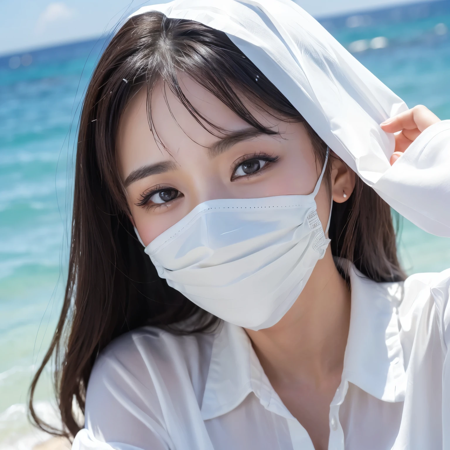 ((highest quality、Tabletop、8k、Best image quality、Award-winning works、Ultra-high resolution))、(A big smile showing beautiful white teeth:1.1)、(Beautiful beaches:1.1)、(Perfect white polyester collared short sleeve shirt:1.1)、(Perfect high  white shirt made of polyester:1.1)、(High ribbon that fits perfectly around the chest:1.1)、The most natural and perfect sea background、最も澄んだBeautiful sea、(front closeup:1.3)、Black brown hair、Hair swaying in the wind、Sandy Beach、Beautiful sea、(鮮やかで澄んだBeautiful sea:1.1)、The clearest and most shining sea、Complex sea glow、The most detailed and realistic ocean、Beautiful seaの詳細が描かれています、(Very bright and radiant skin:1.1)、(Ultra-high resolutionの完璧な美しい歯:1.1)、Ultra-high resolutionヘア、Ultra-high resolutionのキラキラ瞳、(Ultra-high resolutionで輝く純白の肌:1.1)、Ultra-high resolutionの艶やかな唇、(A very bright and shining face:1.1)、(very bright and vivid:1.1)、(Very refreshing:1.1)、(Radiant whiteness and beautiful skin:1.1)、(Very bright white shirt:1.1)、(Very bright and radiant skin:1.1)、Blurred Background、(Face covered with a large amount of semen:1.5)、(Close up of a cum covered face:1.5)、(完璧にバランスが取れたUltra-high resolutionの美しい顔:1.1)