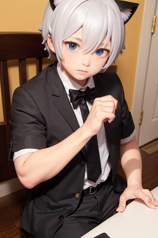 boy, Very big head, Super big head, Cat ear doll, Nendoroid, In a black suit, A bow tie