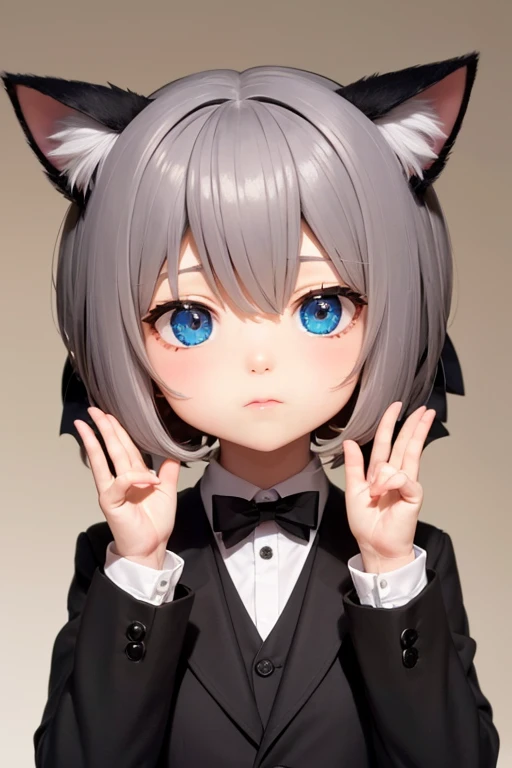 boy, Very big head, Super big head, Cat ear doll, Nendoroid, In a black suit, A bow tie