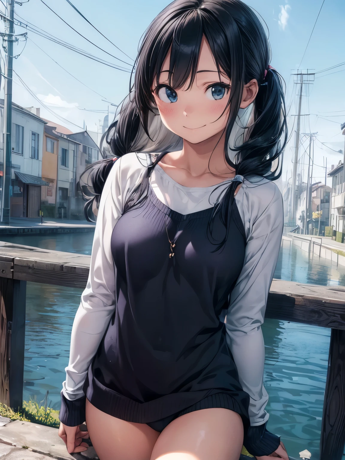 (masterpiece、highest quality、highest quality、Official Art、Beautiful and beautiful:1.2)、(One girl:1.3)Hatsune Miku、Twin tails,Big Breasts,(masterpiece:1.3, highest quality, Ultra-high resolution, Very detailed), (Realistic, photoRealistic:1.4), Beautiful illustrations, Perfect lighting, Natural light, colorful, Written boundary depth, ,
Beautiful detailsまでこだわった髪, Beautifully detailed face, Beautiful details, Beautiful clavicle, Beautiful body, Beautiful breasts, Beautiful thighs, Beautiful legs, Beautiful fingers,
View your audience, 1 girl, Japanese, high School girl, (Perfect Anatomy, Anatomically correct), Cute and symmetrical face, Baby Face, Perfect Face, Perfect Eyes, Shiny skin, thin,
(Long Hair:1.7, Wavy Hair:0.8, Blue Hair), Antenna Hair, Hair between the eyes, Emerald green eyes, Long eyelashes, (Big Breasts:0.8, Captivating thighs),
((Long sleeve light purple knit dress, Black tube top)),
(Beautiful views), summer, evening, (School), (Cute Smile, Upward glance),