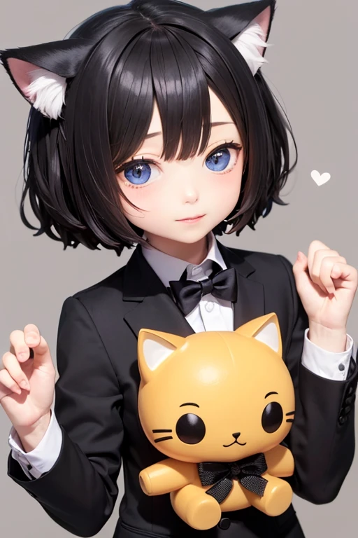 boy, boy, Big Head, とてもBig Head, 超Big Head, Cat ear doll, Nendoroid, In a black suit, A bow tie