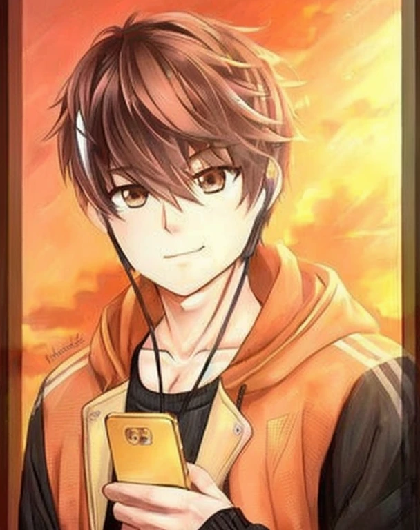 a picture of a man holding a cell phone in his hand, handsome boy,