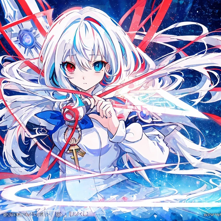 anime girl with long white hair holding a ice sword, ice magic circle, best anime 4k konachan wallpaper, white haired deity, zerochan art, anime art wallpaper 8 k, anime style 4 k, ufotable art style, detailed key anime art, anime art wallpaper 4 k, anime art wallpaper 4k, ryuko matoi, white haired, anime wallaper, (((heterochromia, blue and red eyes)))