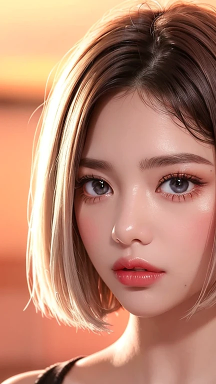 Ultra realista, tiro aberto, melhor qualidade, dream aesthetic (Blurred in vibrant cinematic light), atmosfera quente, Mostre tudo, ultra-detalhado, detalhes finos, high resolution (imagem ampla), Perfect dynamic composition, brightened pale skin, sombreamento perfeito, lindo (realista) olhos claros detalhados, nu, barriga quente, pernas grossas, pantyhose, cabelo rosa claro, average (sedoso) cabelo prateado, seios grandes naturais (nu), Natural Color Lip, face with an expression of pleasure and tiredness, Random and sensual poses, quarto (fundo sem foco)、20 anos de idade、atmosfera de sonho 