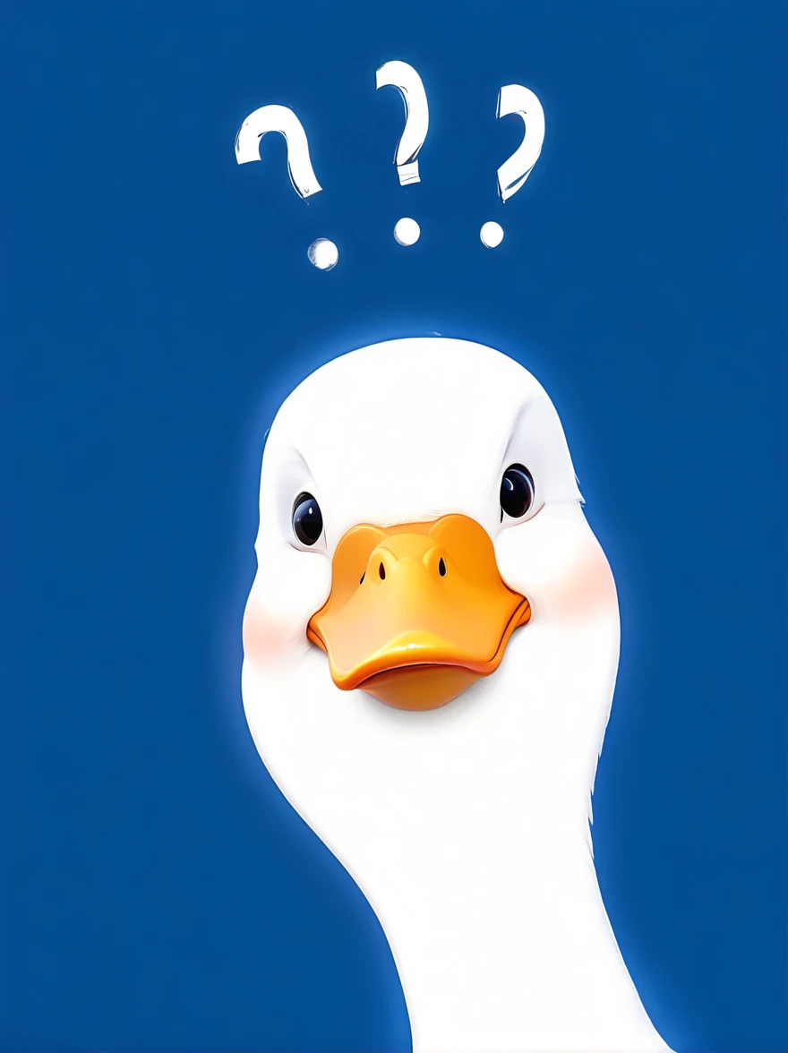 a close up of a duck with a question mark on its head, theme= duck, illustration of a duck, scientist is a duck, duckface, cute Goose, duck, donald duck in real life, kathy zyduck, With blue background, is looking at a bird, Goose!!!!!, quack, 🚀🚀🚀, looking confused, author:Paul Bird (Paul Bird)