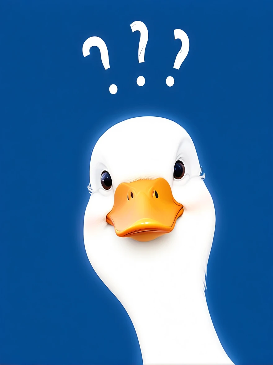 a close up of a duck with a question mark on its head, theme= duck, illustration of a duck, scientist is a duck, duckface, cute Goose, duck, donald duck in real life, kathy zyduck, With blue background, is looking at a bird, Goose!!!!!, quack, 🚀🚀🚀, looking confused, author:Paul Bird (Paul Bird)