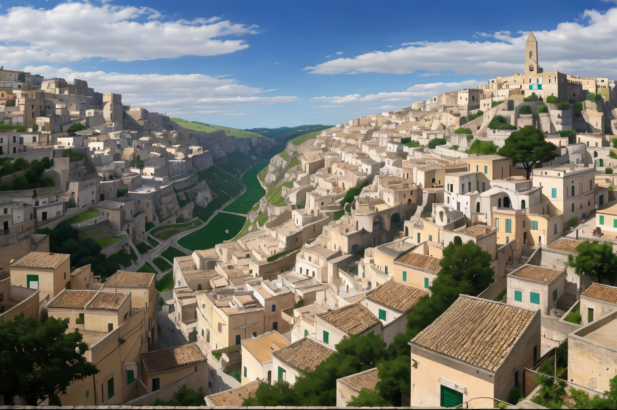 zrpgstyle, panorama landscape of sassi_di_matera. Panoramic view of the city of Matera in Italy.