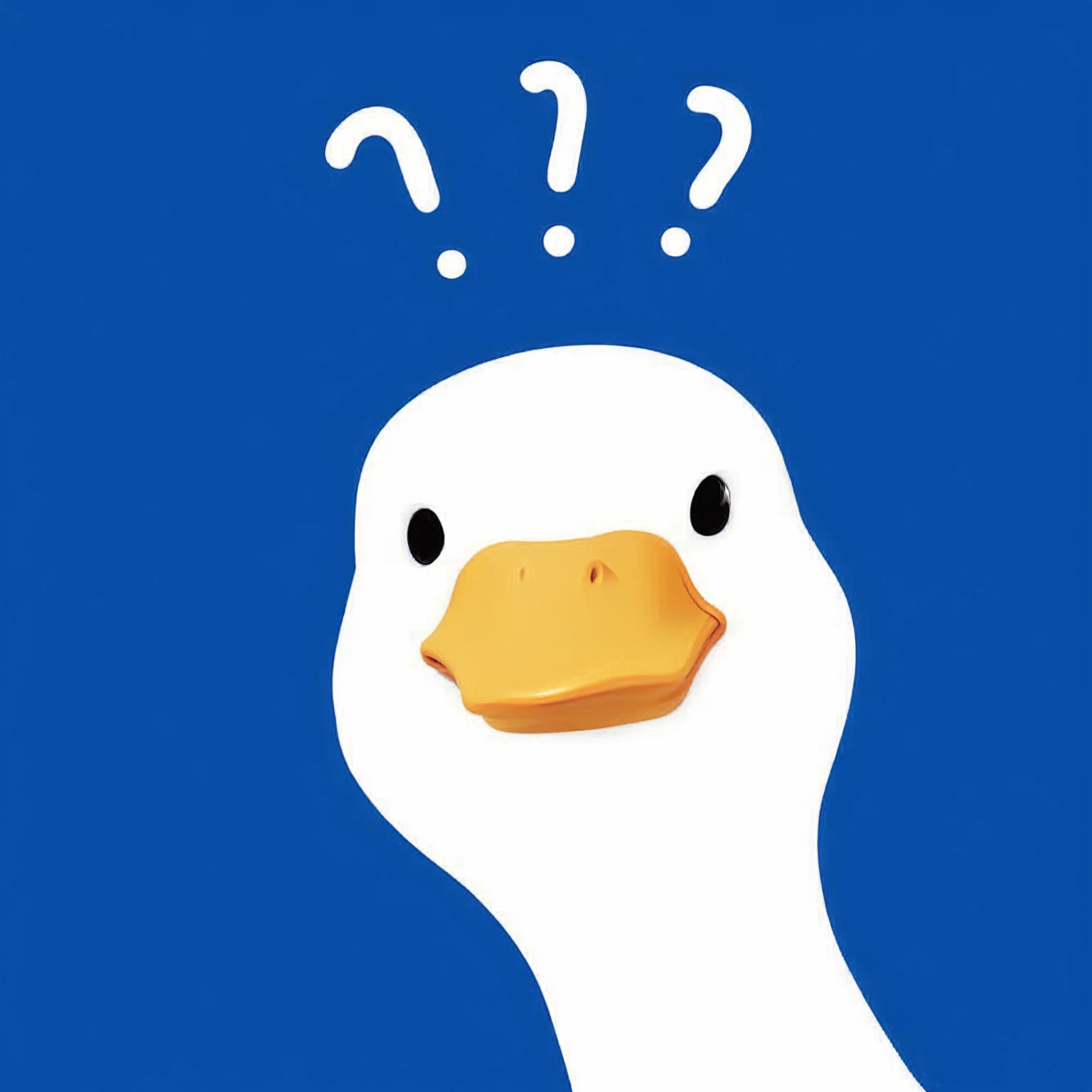 a close up of a duck with a question mark on its head, theme= duck, illustration of a duck, scientist is a duck, duckface, cute Goose, duck, donald duck in real life, kathy zyduck, With blue background, is looking at a bird, Goose!!!!!, quack, 🚀🚀🚀, looking confused, author：Paul Bird (Paul Bird)