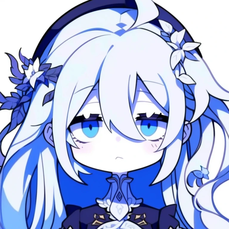 Half-length statue of a girl，k hd，4K，face expressionless，style of anime，sideface，white backgrounid，blue color eyes，white color hair