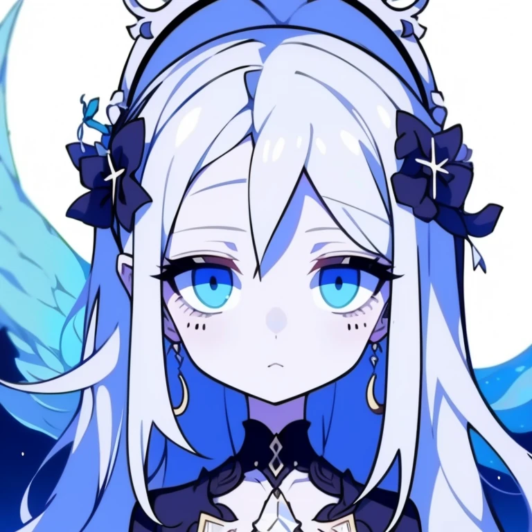 Half-length statue of a girl,k hd,4K,face expressionless,style of anime,sideface,white backgrounid,blue color eyes,white color hair