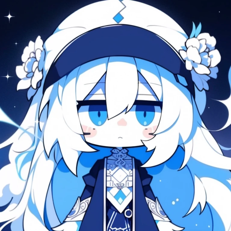 Half-length statue of a girl,k hd,4K,face expressionless,style of anime,sideface,white backgrounid,blue color eyes,white color hair