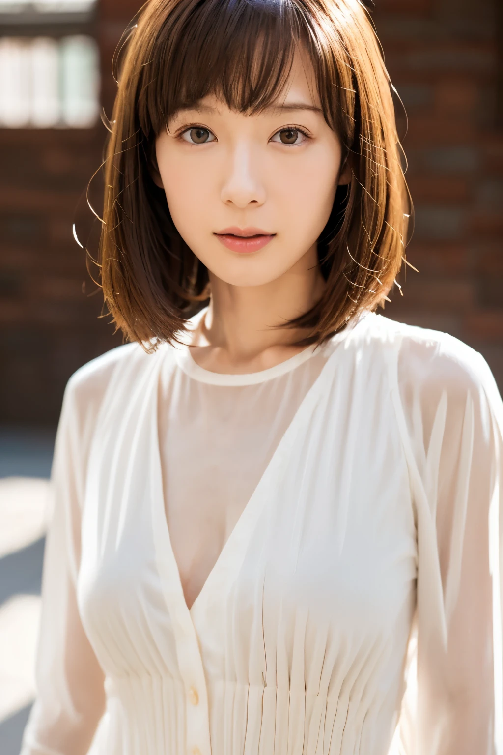 Top quality, realistic, perfect human body structure, very detailed, very delicate and beautiful, RAW photography, professional lighting, luminescence, depth of field, single focal, full body, Skinny Japanese lady, 30 years old lady, brown hair, small head, beautiful eyes, real face, realistic skin, detailed eyes, (fashionable hairstyle: 1.3),