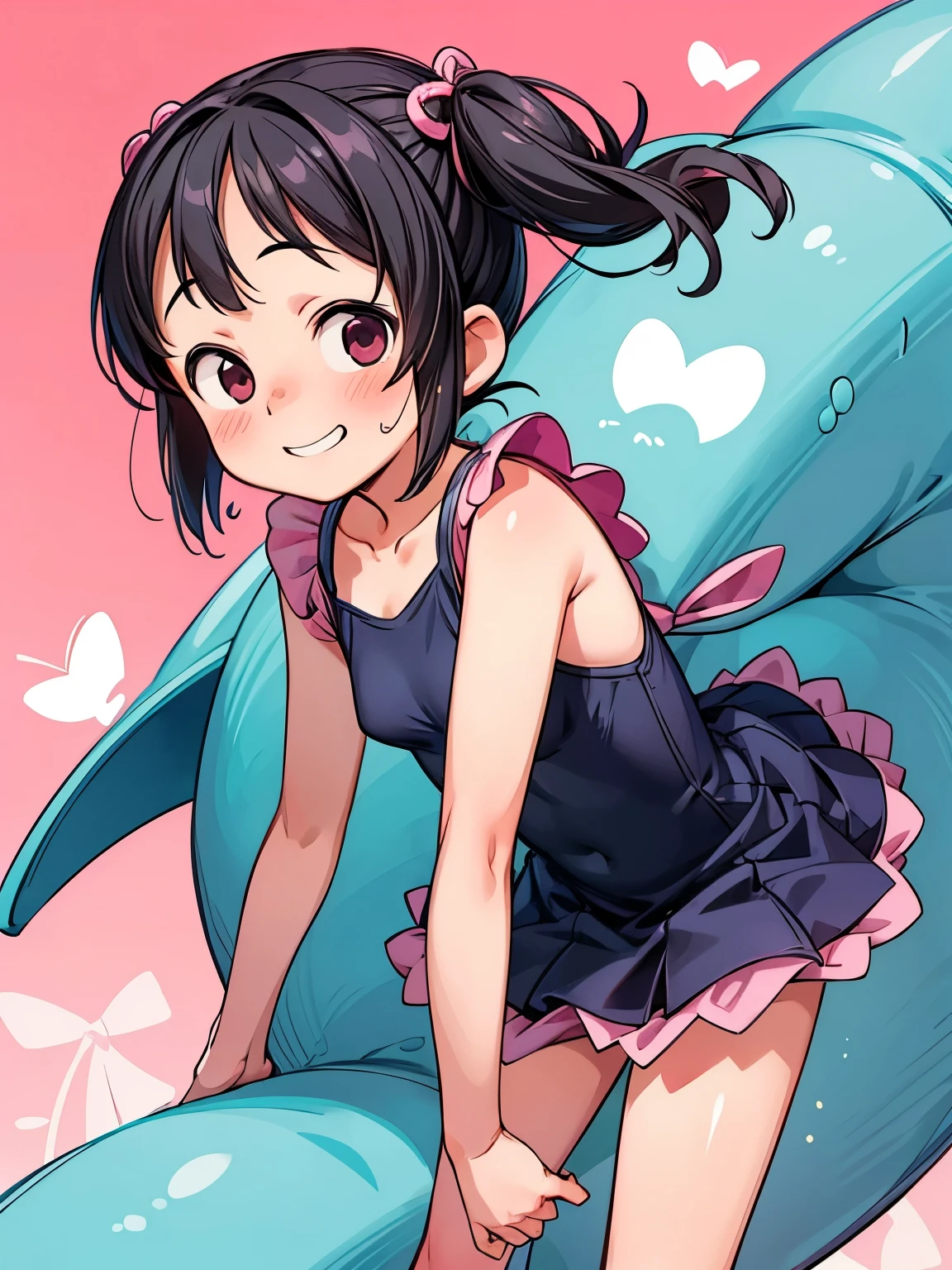 (masterpiece、highest quality、highest quality、Official Art、Beautiful and beautiful:1.2)、(One girl:1.3)Hatsune Miku、Twin tails,Big Breasts,1  Idol cute Adorable Adorable Small Australia Junior High School Student Energetic, Hair removal, はにかんだsmile, Unique Face, Black Hair, immature, Childish, Very shy, delicate, weak, Romantic and loving atmosphere, in love, small short, Preparing for mating, Dwarf Girl Noble, short and thin legs,,, mischief好きな, soft, Like a baby, smilasy going, Perfect Skin, Otaku Student Council President, Grin, Braided Hairstyles, mischief, teasing, Awkward short girl, cute、Elegant、, shougakusei shoujo, Excited, A girl with ADHD, skirt, Small shoulders, Thin arms, Acting spoiled, A high school girl shakes her bangs, 10 years old fy beautiful beautiful beautiful girl, Gentle and charming beautiful girl, 10 years old, delicate andbone, Attractive oval face, double eyelid, Clever pink eyes, Pink Lips, Small Nose, Expose your shoulders, Ultra-high resolution, Super detailed, Fresh and impressive