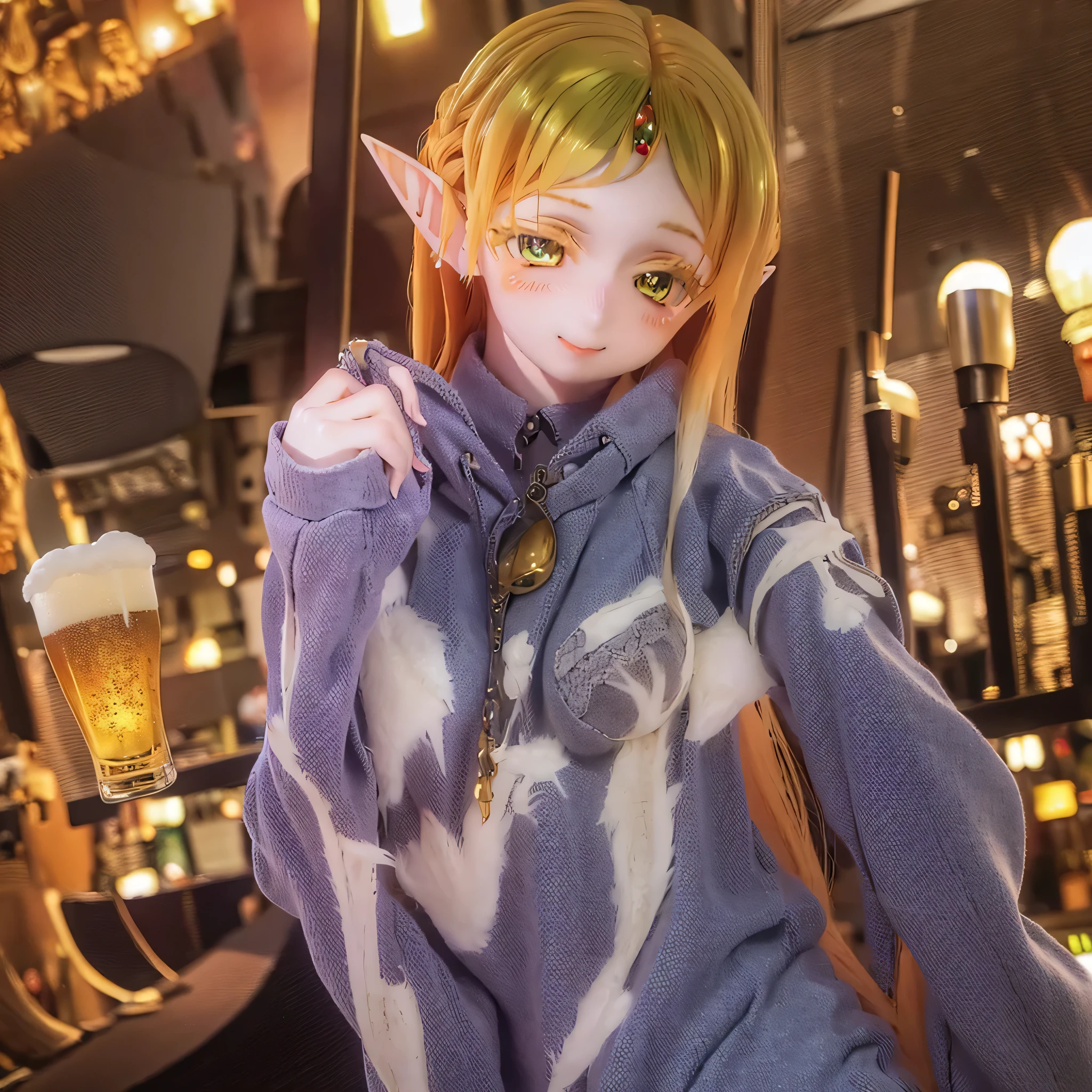 (Realistic:1.2),Beautifully detailed elves,long flowing hair,Uncle Sui from another world,At the bar,Very beautiful eyes,Pointed Ears,Flowing Cape,Dreamy Background,Mysterious atmosphere,Soft lighting,Subtle reflection,Expressive facial features,Elven Jewelry,Enchanting forest scenery,Captivating color palette,Vibrant atmosphere,Mysterious Aura,Magical Essence,Elven inscriptions,Hidden Symbols,Whimsical elements,Glowing particles,Fiery sparks,Dancing Shadows,Graceful posture,Attractive gaze,Captivating smile,Sublime Beauty,Extraordinary charisma,Otherworldly Beings(((((((casual)))))))
blonde
(((Drinking beer in a pub)))