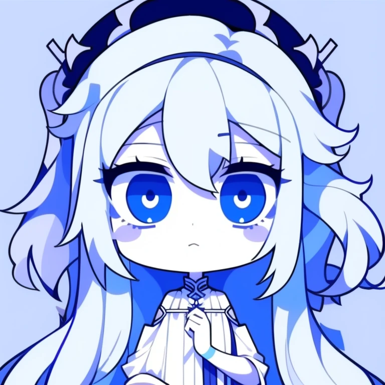 Half-length statue of a girl,k hd,4K,face expressionless,style of anime,sideface,white backgrounid,blue color eyes,white color hair,full body,