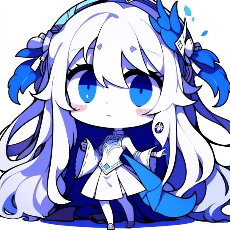Half-length statue of a girl,k hd,4K,face expressionless,style of anime,sideface,white backgrounid,blue color eyes,white color hair,full body,