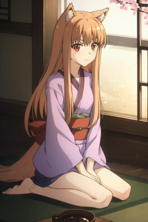 horo,seiza,1girls,２girls,kimono,Mansion,Tatami room,drink tea,Spice and Wolf