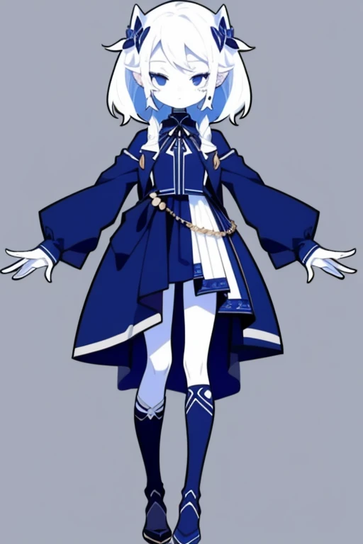 Half-length statue of a girl，k hd，4K，face expressionless，style of anime，sideface，white backgrounid，blue color eyes，white color hair,full body,Confused eyes,