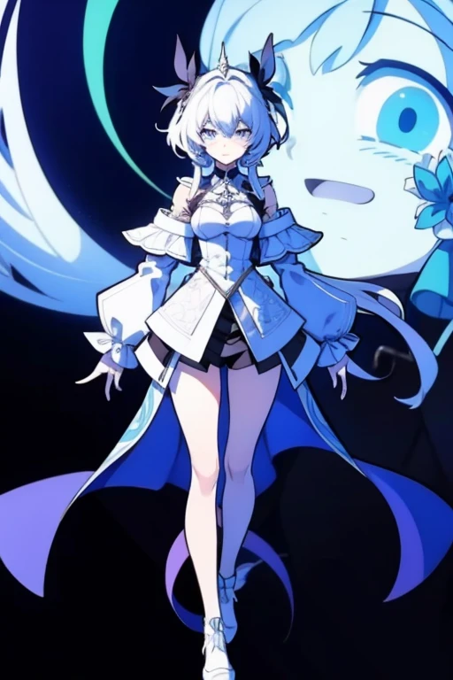 Half-length statue of a girl,k hd,4K,face expressionless,style of anime,sideface,white backgrounid,blue color eyes,white color hair,full body,Confused eyes,