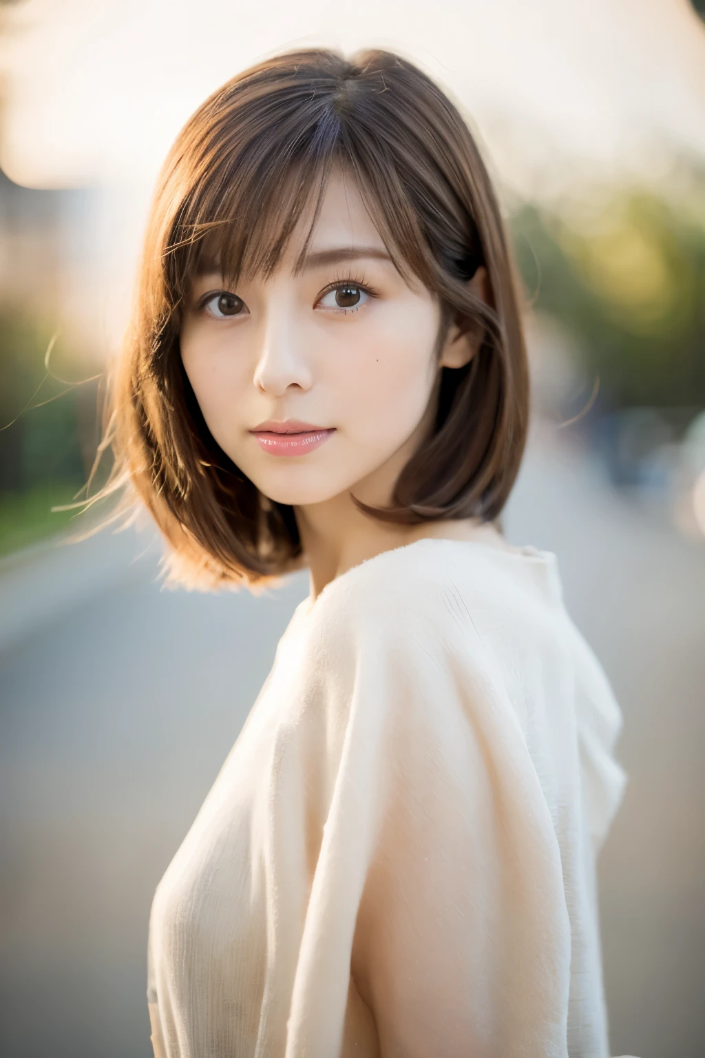 Top quality, realistic, perfect human body structure, very detailed, very delicate and beautiful, RAW photography, professional lighting, luminescence, depth of field, single focal, full body, Skinny Japanese lady, 30 years old lady, brown hair, small head, beautiful eyes, real face, realistic skin, detailed eyes, (fashionable hairstyle: 1.3),