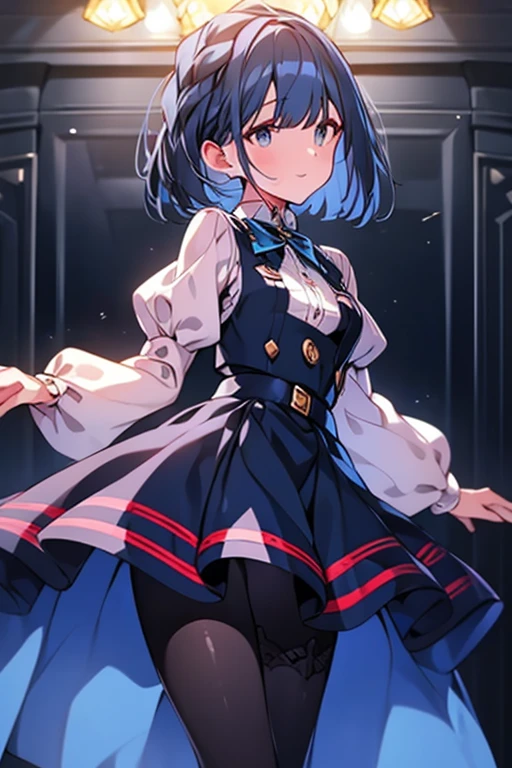 masuter piece, Best Quality,32K、Wallpaper, ultra -detail, Absurd beauty, 1beautiful girl、Big crisp eyes、Slender legs、Make your head smaller、miscievous smile、Angle looking up from below:1.2、♡♡♡、(Poses in motion)、thighs thighs thighs thighs、Medium short hair、inside in room