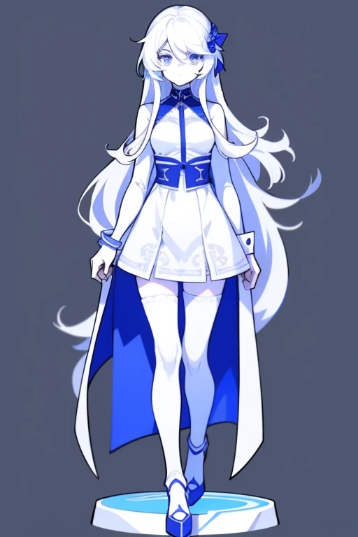 Half-length statue of a girl,k hd,4K,face expressionless,style of anime,sideface,white backgrounid,blue color eyes,white color hair,((full body)),Confused eyes,