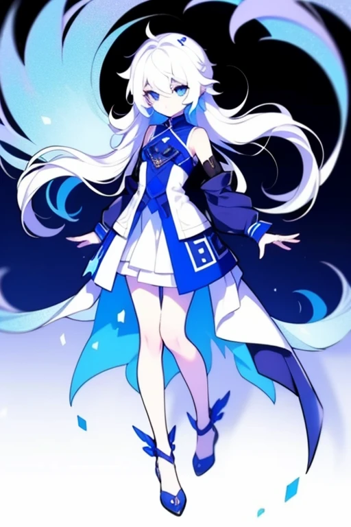 Half-length statue of a girl,k hd,4K,face expressionless,style of anime,sideface,white backgrounid,blue color eyes,white color hair,((full body)),Confused eyes,