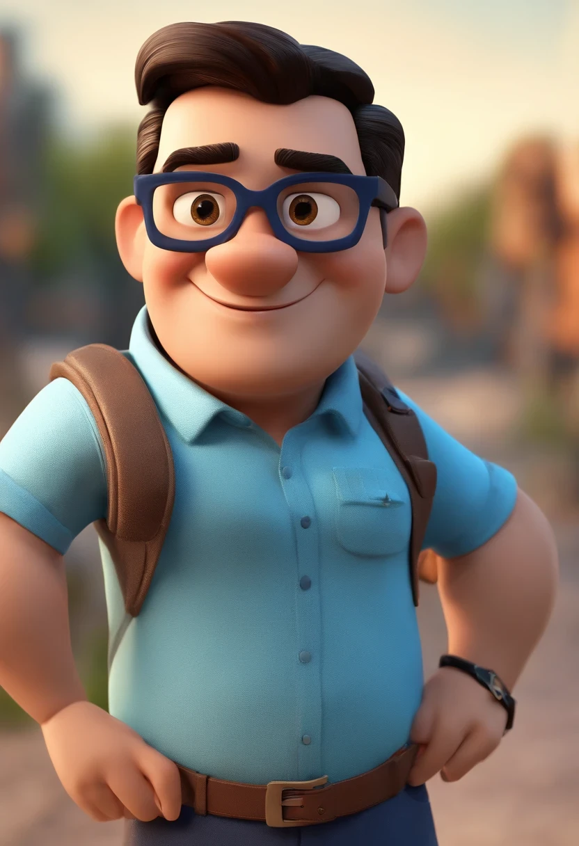 Cartoon character of a man with black glasses and a blue shirt, animation character, Caractere estilizado, animation style rendering, 3D estilizado, Arnold Maya render, 3 d render stylized, toon render keyshot, Personagem 3D, Personagem 3D, 3d rendering stylized, 3 d character render, personagem de desenho animado, Personagem de close up, Pose de personagem, (Estilo Pixar) (master part:1.2) (Bokeh) (best quality) (pele detalhada) (textura detalhada) (8k) (argila) (Cinematic lighting) (sharp focus