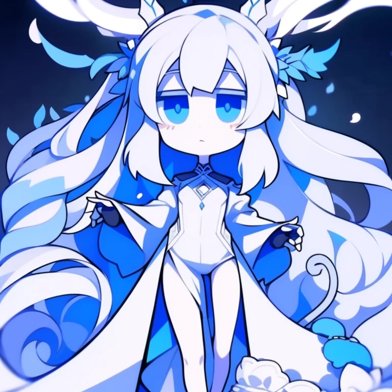 Half-length statue of a girl，k hd，4K，face expressionless，style of anime，sideface，white backgrounid，blue color eyes，white color hair,full body,