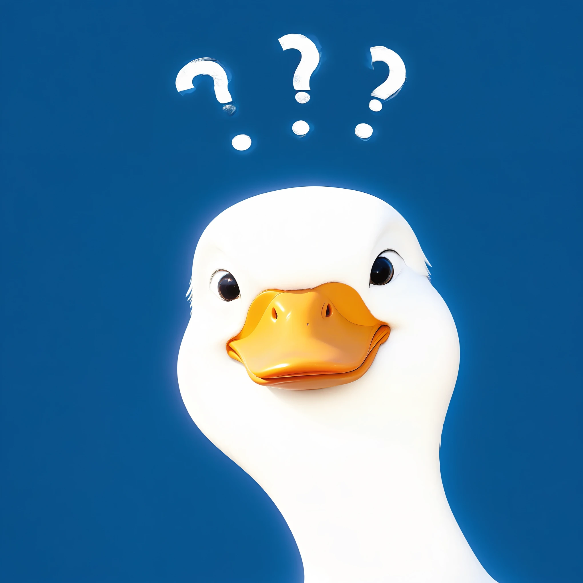a close up of a duck with a question mark on its head, theme= duck, illustration of a duck, scientist is a duck, duckface, cute Goose, duck, donald duck in real life, kathy zyduck, With blue background, is looking at a bird, Goose!!!!!, quack, 🚀🚀🚀, looking confused, author:Paul Bird (Paul Bird)