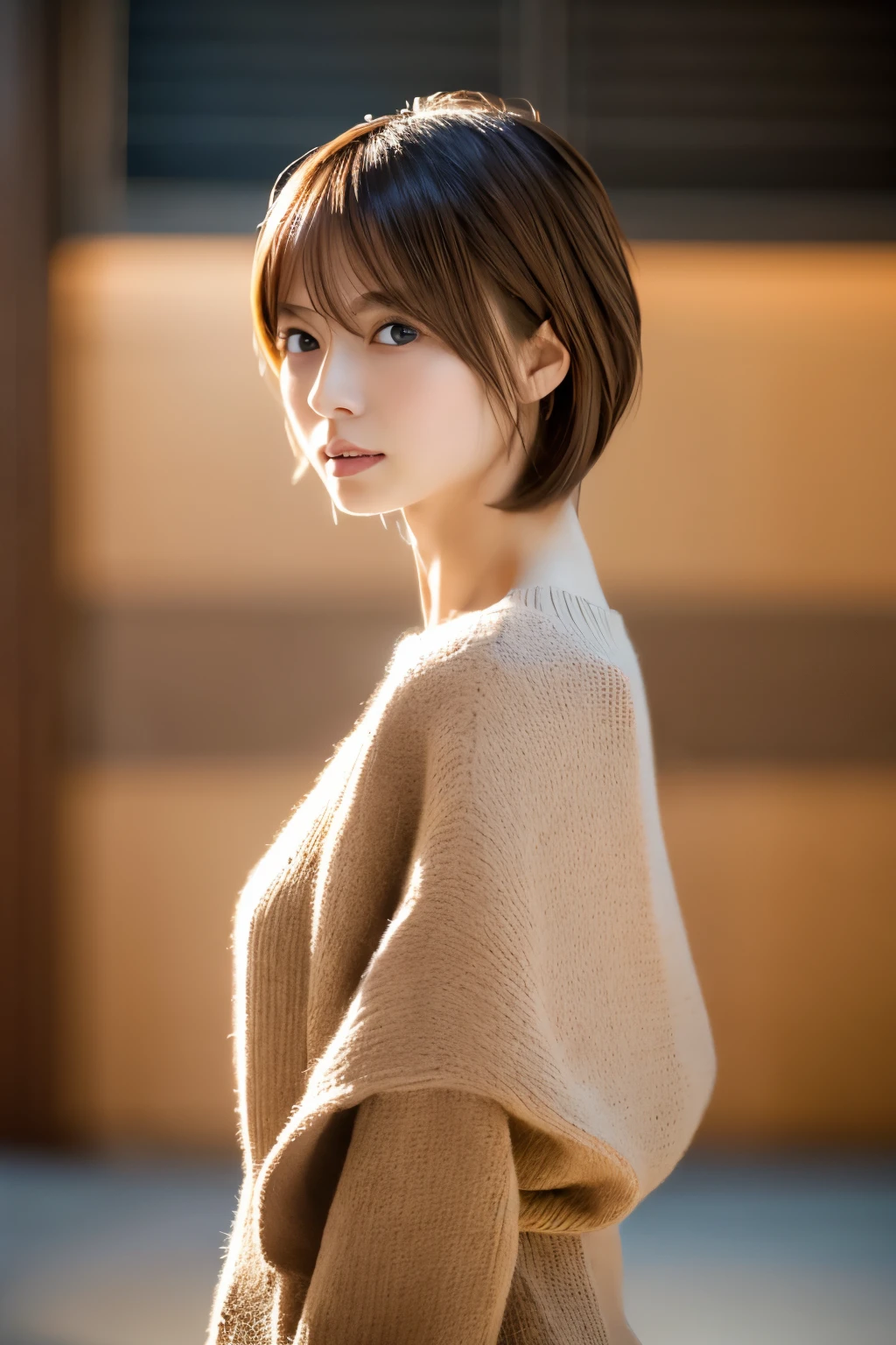 Top quality, realistic, perfect human body structure, very detailed, very delicate and beautiful, RAW photography, professional lighting, luminescence, depth of field, single focal, full body, Skinny Japanese lady, 30 years old lady, brown hair, small head, beautiful eyes, real face, realistic skin, detailed eyes, (fashionable hairstyle: 1.3),