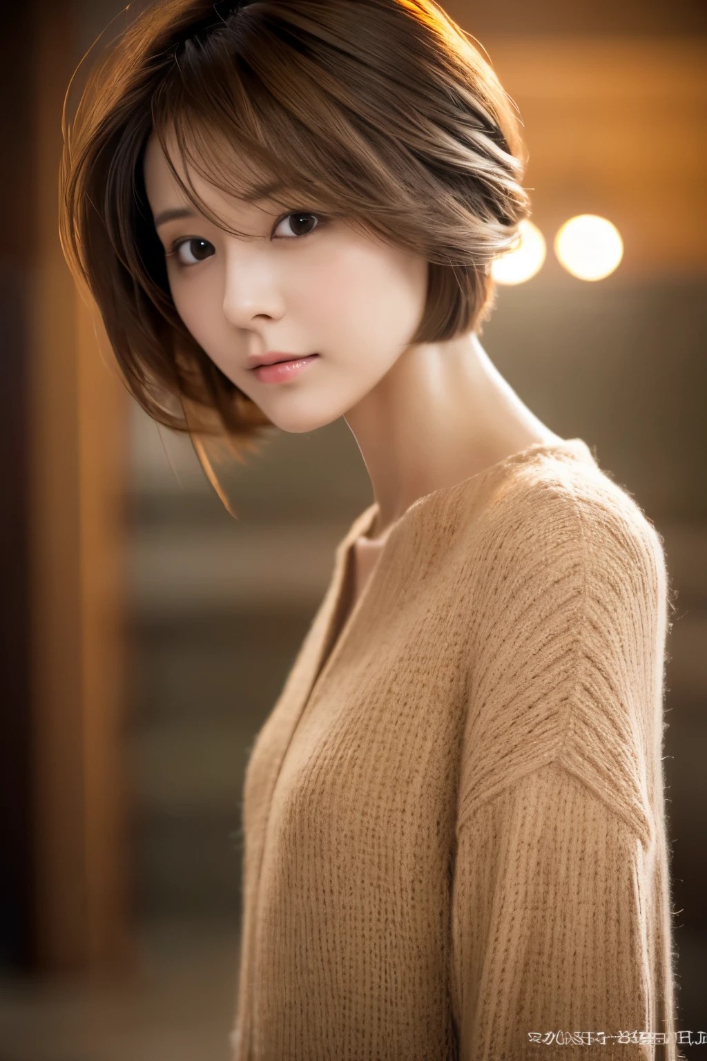 Top quality, realistic, perfect human body structure, very detailed, very delicate and beautiful, RAW photography, professional lighting, luminescence, depth of field, single focal, full body, Skinny Japanese lady, 30 years old lady, brown hair, small head, beautiful eyes, real face, realistic skin, detailed eyes, (fashionable hairstyle: 1.3),