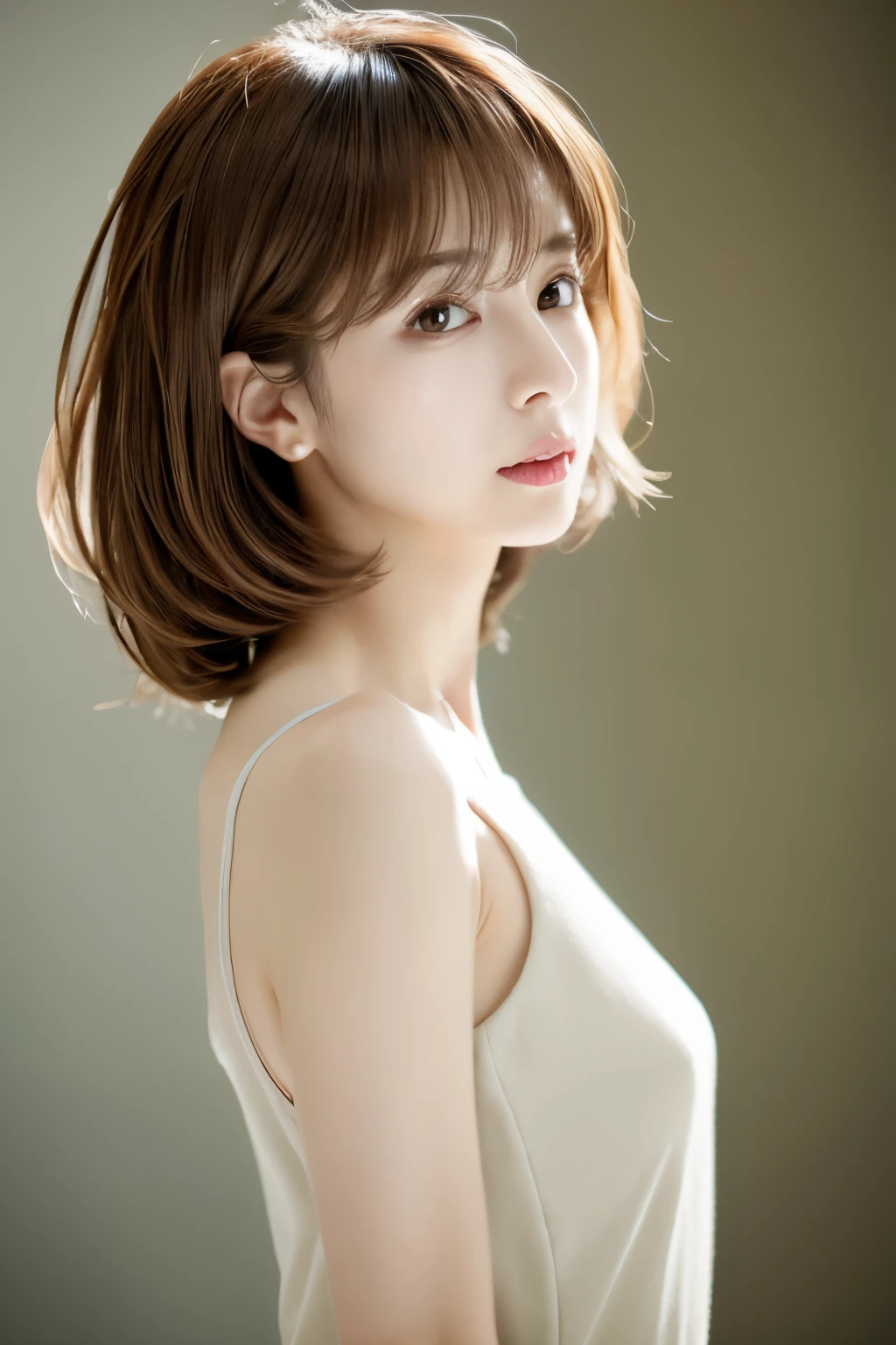 Top quality, realistic, perfect human body structure, very detailed, very delicate and beautiful, RAW photography, professional lighting, luminescence, depth of field, single focal, full body, Skinny Japanese lady, 30 years old lady, brown hair, small head, beautiful eyes, real face, realistic skin, detailed eyes, (fashionable hairstyle: 1.3),