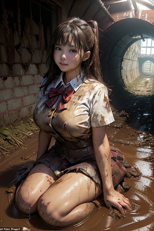jk school girl , red knot , red bow , skirt dark red , plaid skirt , pleated skirt , dirty white Shirt , realisitic、top-quality、crisp photos、((Brick underground tunnel、Foul-smelling sewer、Littered with filth、Sewage channels full of feces、a lot of garbage and junk、The dirtiest sewer))、Bricks are covered with moss、((beautiful a girl、Constricted waist、Neat face、Most beautiful face、Elaborate face、dense dirty brown hair、Refreshing look、Pleasant look、Happy expression、Joy covered in filth、Glad to get dirty))、(school girl uniform、Tangier、blondehair)、((long and beautiful legs are dirty、Lying face down on filth、Girl with beautiful ass、Scoop out filth with both hands、Beautiful girl's hair is covered in mud、The joy of lying in dirty sewage))、(((I want to smear filth all over my body.、Your hair is muddy with a large amount of filth、full body muddy、Beautiful girl burying her face in filth、Beautiful  lying on a pile of dirty garbage、Super large amount of dirty garbage、Dirty waste)))