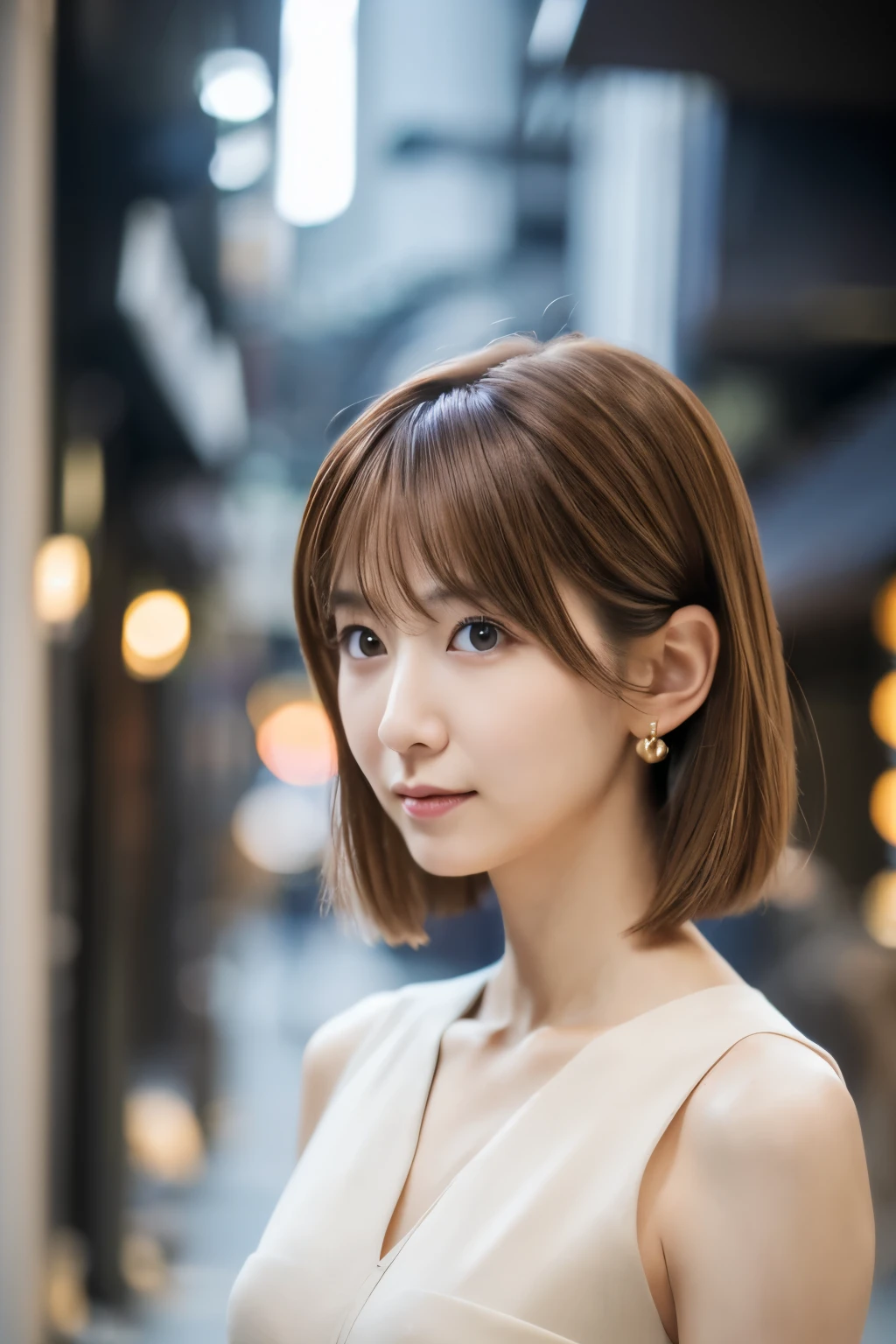 Top quality, realistic, perfect human body structure, very detailed, very delicate and beautiful, RAW photography, professional lighting, luminescence, depth of field, single focal, full body, Skinny Japanese lady, 30 years old lady, brown hair, small head, beautiful eyes, real face, realistic skin, detailed eyes, (fashionable hairstyle: 1.3),