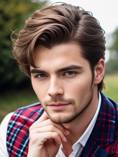 a perfect divine Scottish man, focus on the face.