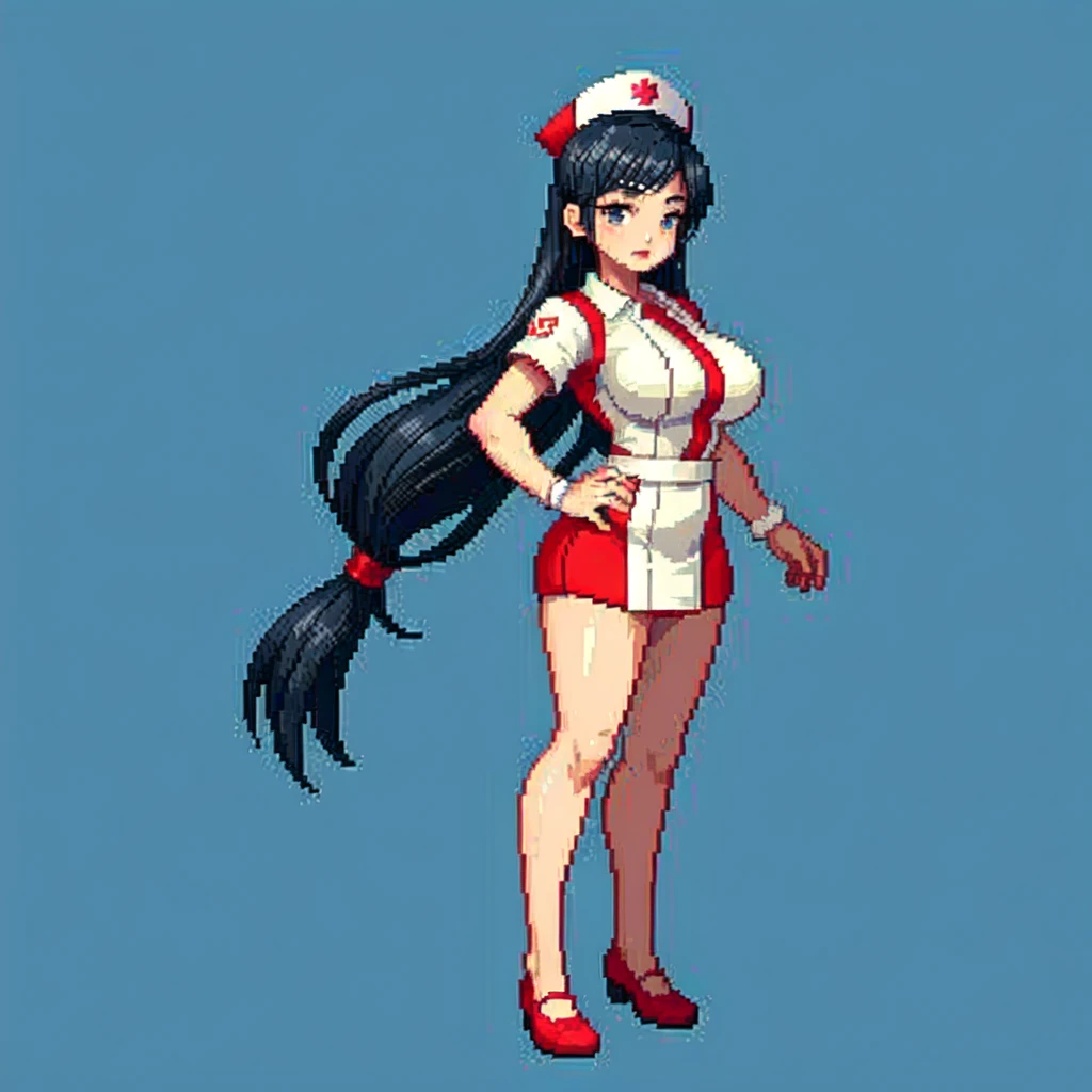 (masterpiece, top quality, best quality), pixel,pixel art,1girl,nurse costume,big bosom,full body