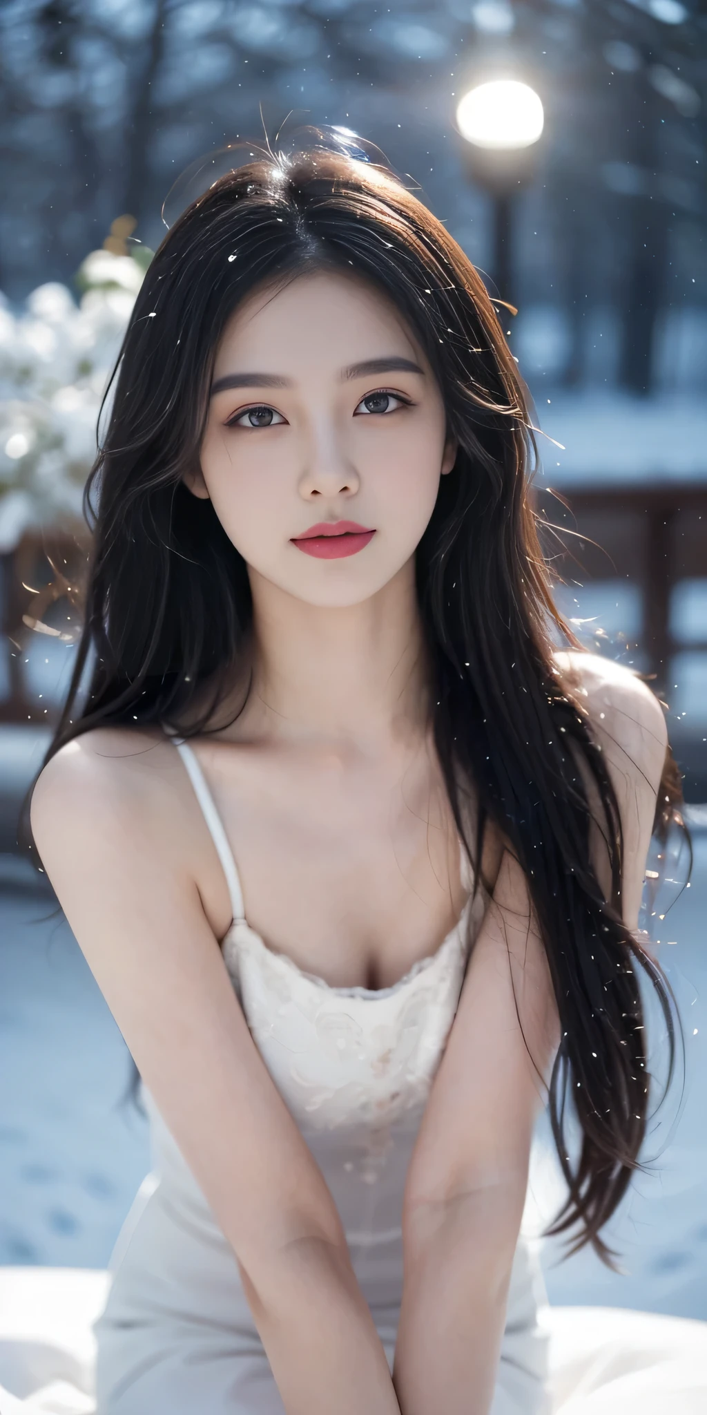 RAW photo, bokeh, (Lifelike face), smiled slightly, Top image quality, High resolution, best quality, 8k, HDR, (photorealistic:1.55), young girl, (1girl:1.4), slim figure, perfect face, cool face, hyper contrast, red lip, Snowing day, (nice leg line:1.2), realistic, photorealistic, award-winning illustration, (intricate details:1.2), (delicate detailed) (intricate details),(cinematic light, best quality Backlights), clear line, sharp focus, ultra-detailed, highres, extremely detailed, extremely delicate and beautiful, professional lighting, dynamic lighting, light on the face, depthoffield, solofocus.
