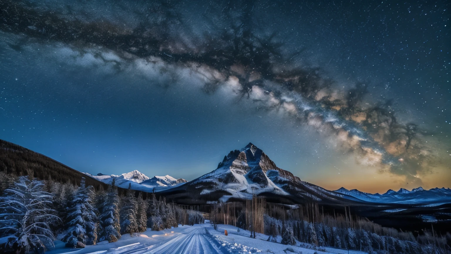 Mountains and trees under the light of the moon and stars々Beautiful night view of 