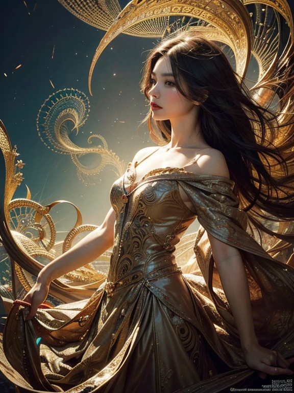 Official Art, unity 8k wallpaper, Super detailed, beautifully、aesthetic, masterpiece, highest quality, (zenTangle, Mandala, Tangle, enTangle), (Fractal Art:1.3) , One girl, Very detailed, Dynamic Angle, Cowboy Shot, The most beautiful form of chaos, elegant, Brutalist design, Vibrant colors, Romanticism, James Jean, Robbie Dowie Anton, Ross Tran, Francis Bacon, Michael Mraz, Adrian&#39;s genius, Petra Cortright, Gerhard Richter, takato yamamoto, Ashley Wood, Atmospheric, Ecstasy of Musical Notes, I can see the flowing notes