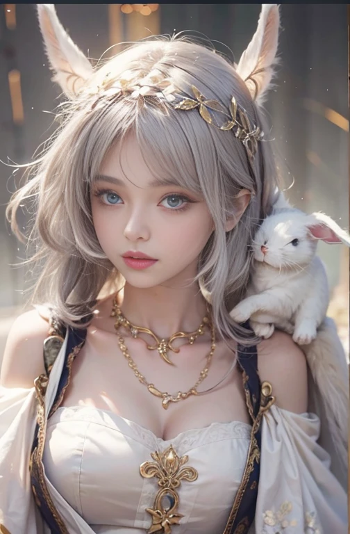 18-year-old, Close up portrait of woman in Ancient Greek clothing、Shoulder out、thin、Serious expression、Short-haired、Deadly position, Gorgeous Necklace, Light milky porcelain skin, Smooth, Translucent white skin, Enchanting anime girl, Beautiful and seductive anime woman, Ultra realistic sweet bunny girl, Pale porcelain white skin, Smooth, Realistic and perfect body, Anime Girl Cosplay, Perfect body with realistic shadows, Switzerland&#39;Masterpiece