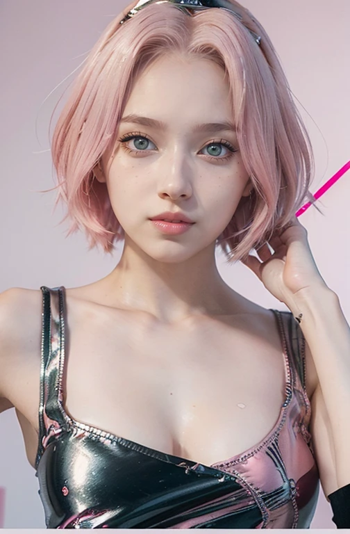 SKS, high quality, looking at the camera, a girl, pink hair
